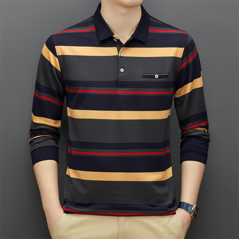 Men's Middle-aged Striped Polo Collar Top – Image 4
