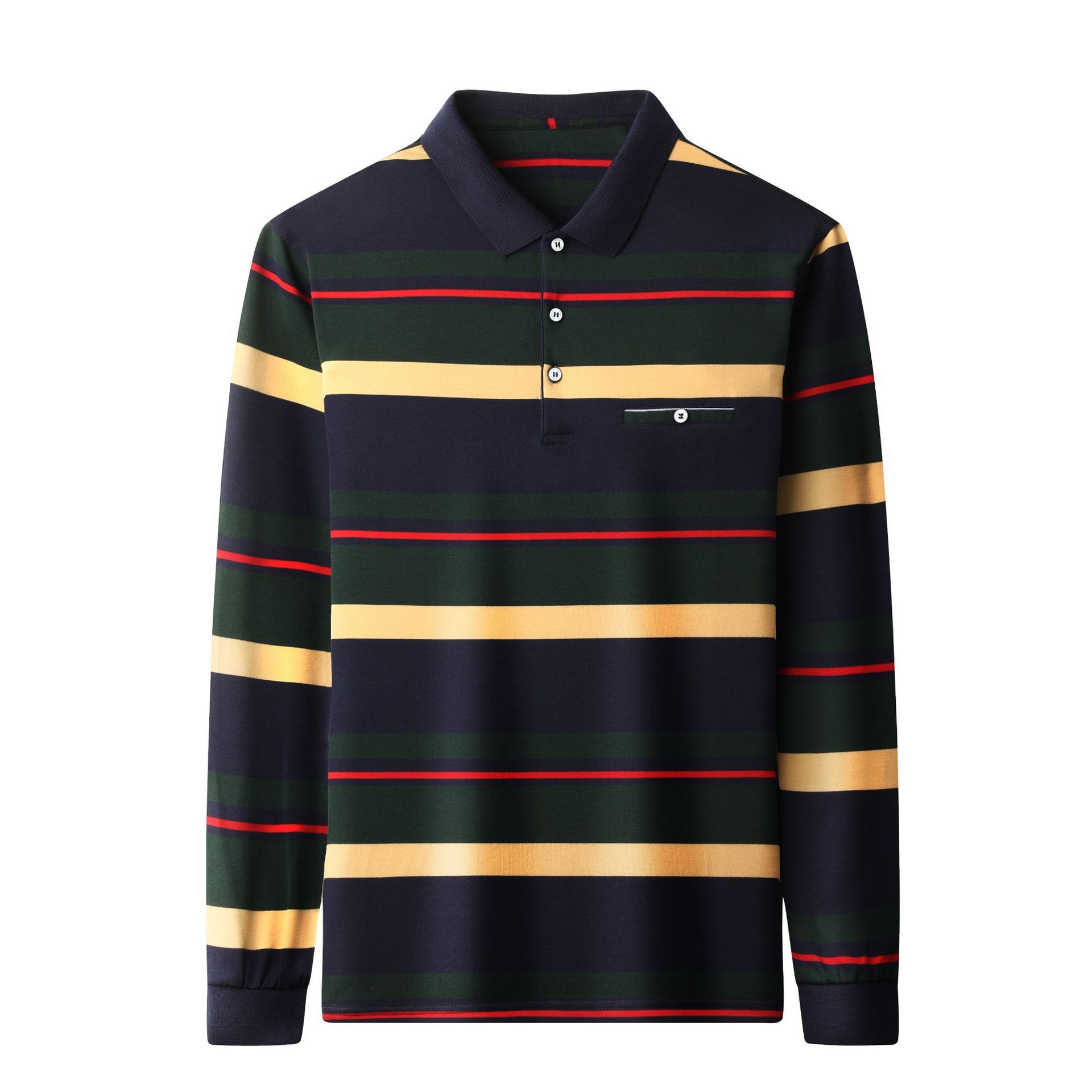 Men's Middle-aged Striped Polo Collar Top – Image 5