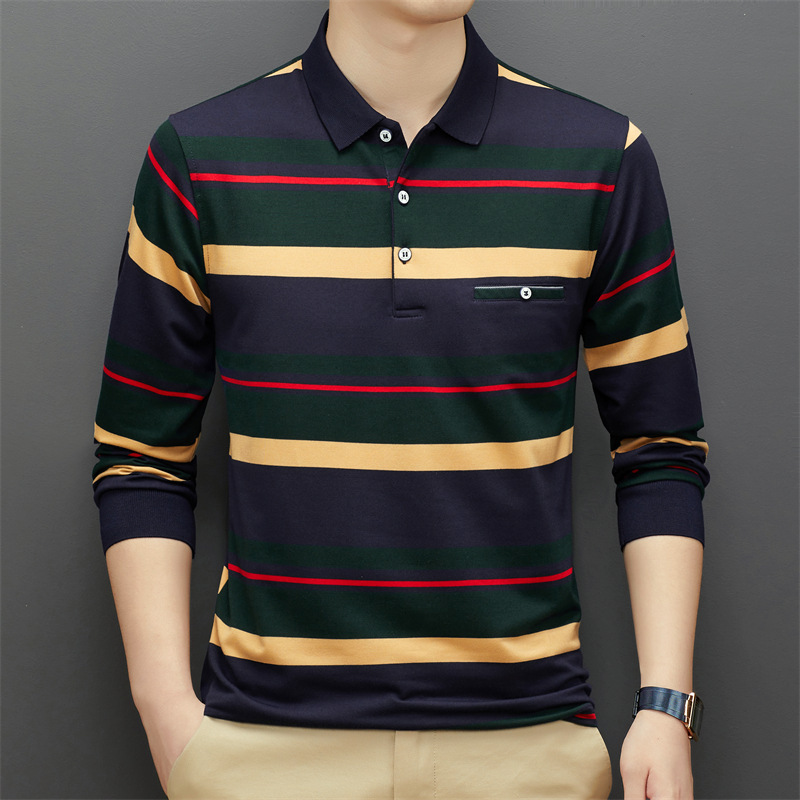 Men's Middle-aged Striped Polo Collar Top – Image 3