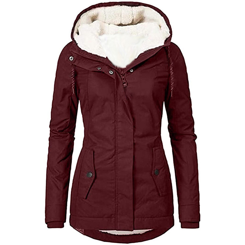 Solid Color Pocket Long-sleeve Zipper Fleece Padded Coat Women – Image 7
