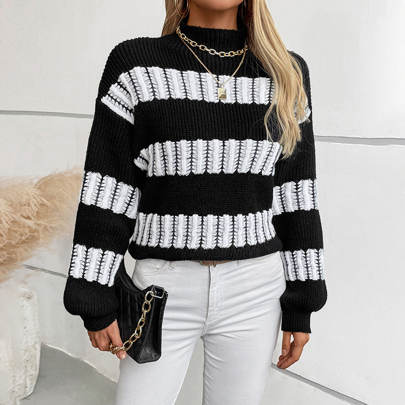 Women's Half Turtleneck Color Matching Sweater Autumn And Winter European And American Style – Image 7
