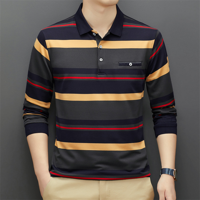 Men's Middle-aged Striped Polo Collar Top – Image 2