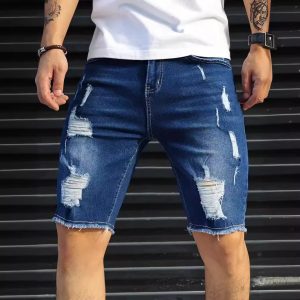 Shorts de loisirs déchirés en denim slim