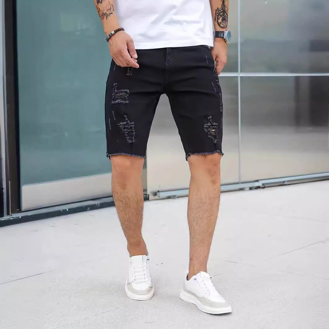 Shorts de loisirs déchirés en denim slim – Image 2