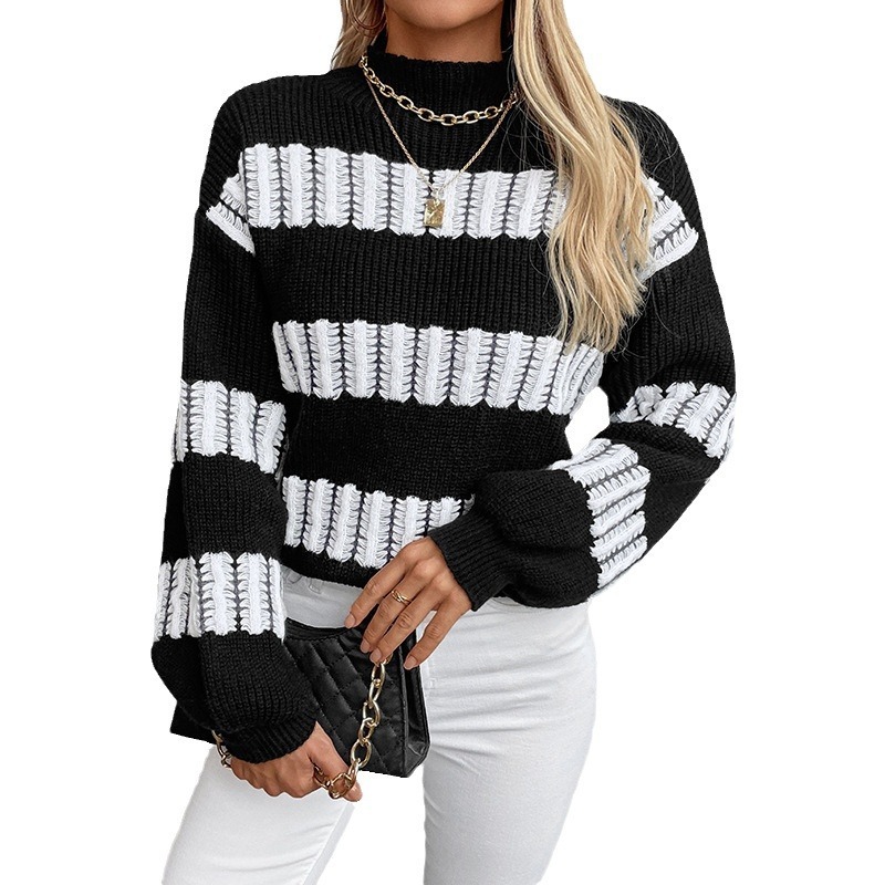 Women's Half Turtleneck Color Matching Sweater Autumn And Winter European And American Style – Image 2