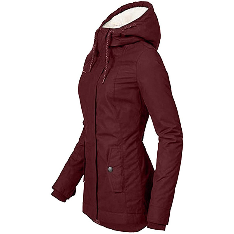 Solid Color Pocket Long-sleeve Zipper Fleece Padded Coat Women – Image 8