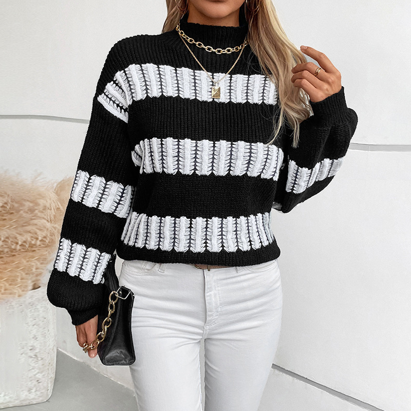 Women's Half Turtleneck Color Matching Sweater Autumn And Winter European And American Style – Image 3