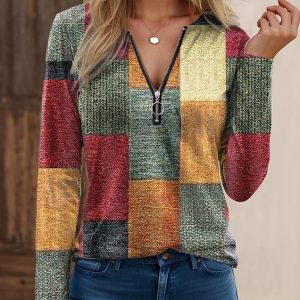 Square New Print Polo Shirt Long Sleeve Women