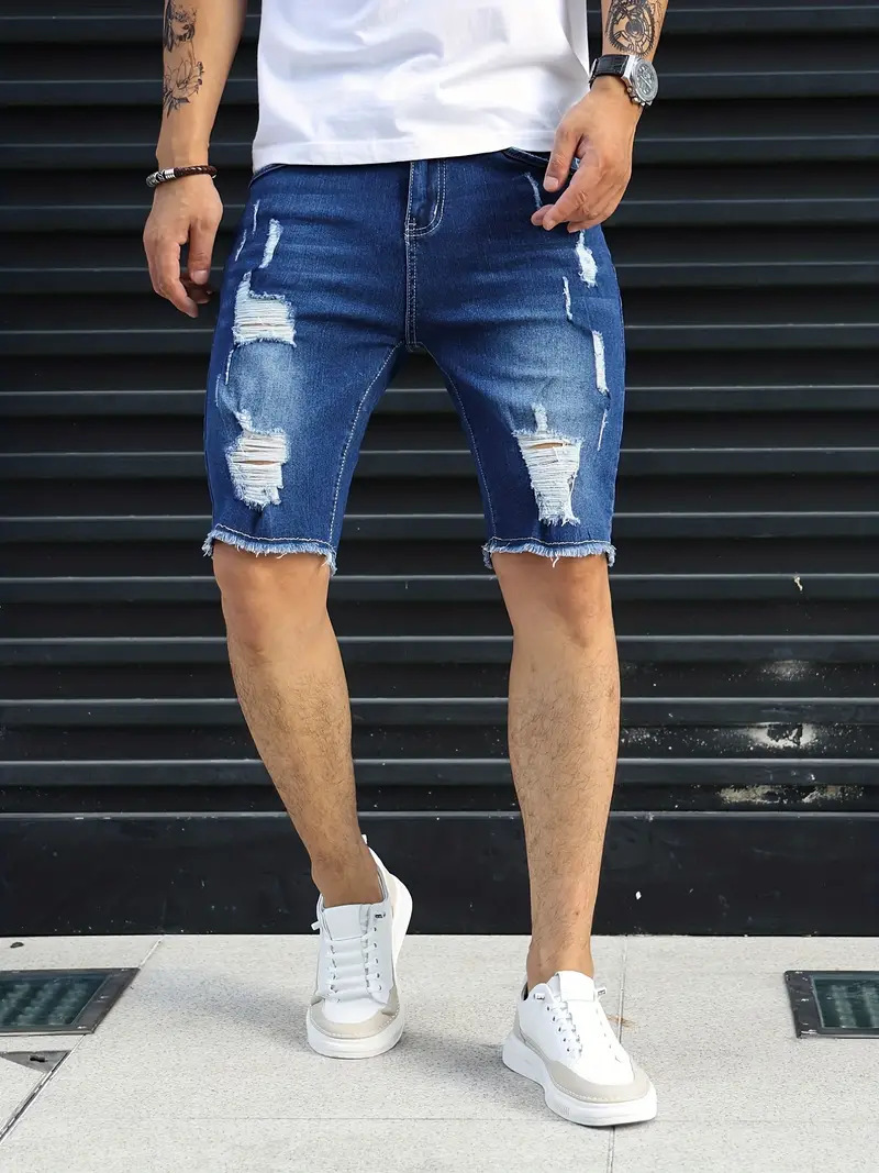 Shorts de loisirs déchirés en denim slim – Image 5