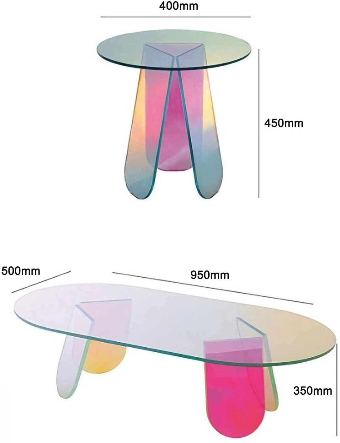 Acrylique Arc-En-Couleur Café Table, irisé Verre Fin Table Ronde Table Basse Moderne Accent TV Table Pour Salon Chambre Chambre Décoration – Image 2