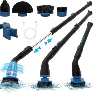 Épurateur électrique, brosse de nettoyage sans fil avec 4 têtes de brosse remplaçables et poignée d'extension réglable épurateur de douche électrique pour salle de bain, cuisine, baignoire, carrelage